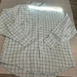 [L]Brooks Brother Irish Linen Brown Yellow  Plaid Men Button Casual Dress Shirt